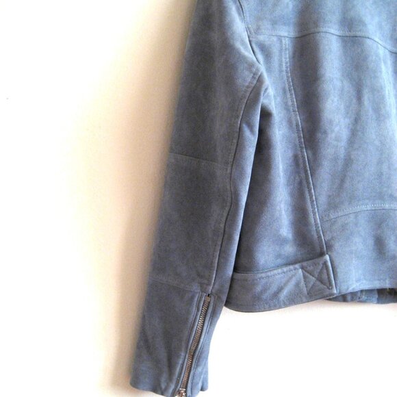 H&M Divided Faux Suede Biker Moto Jacket, Blueish Gray, Size 10 Medium - Picture 5 of 7